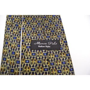 Marco Polo Italian Style Necktie Blue/Gold Geometric Chain-Link